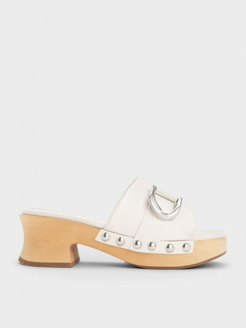 Charles And Keith Gabine Studded Leather Clogs White | PHILIPPINES T540