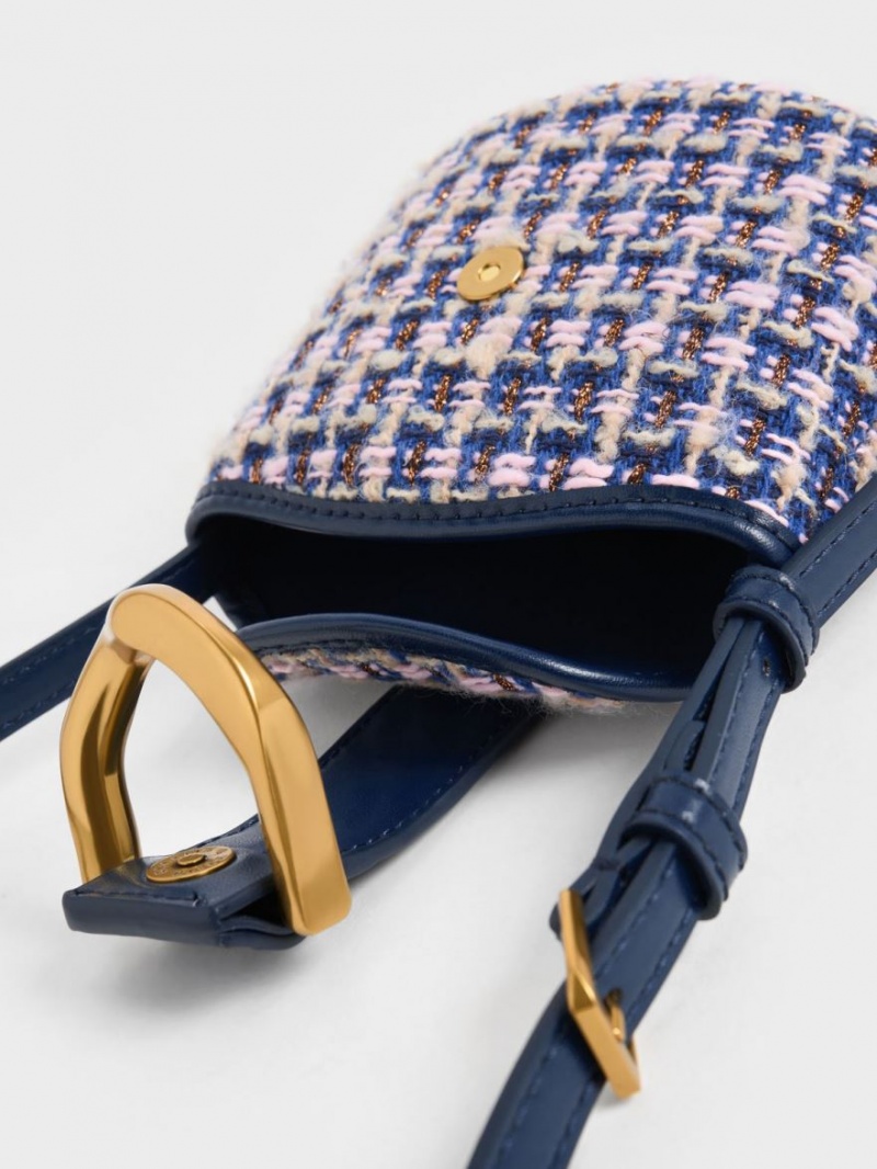 Charles And Keith Gabine Tweed Bucket Bags Navy | PHILIPPINES Y247