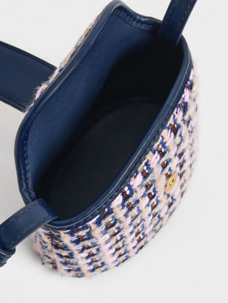 Charles And Keith Gabine Tweed Bucket Bags Navy | PHILIPPINES Y247