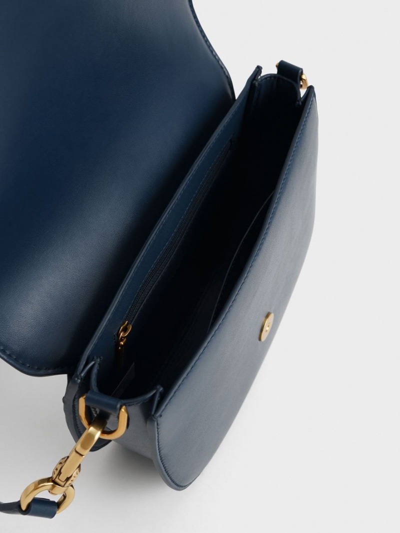 Charles And Keith Gabine Tweed Saddle Bags Navy | PHILIPPINES M367