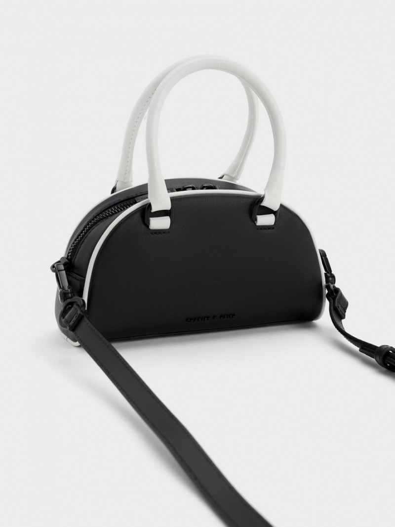 Charles And Keith Gabine Two-Tone Leather Bowling Tote Bags Black | PHILIPPINES C801