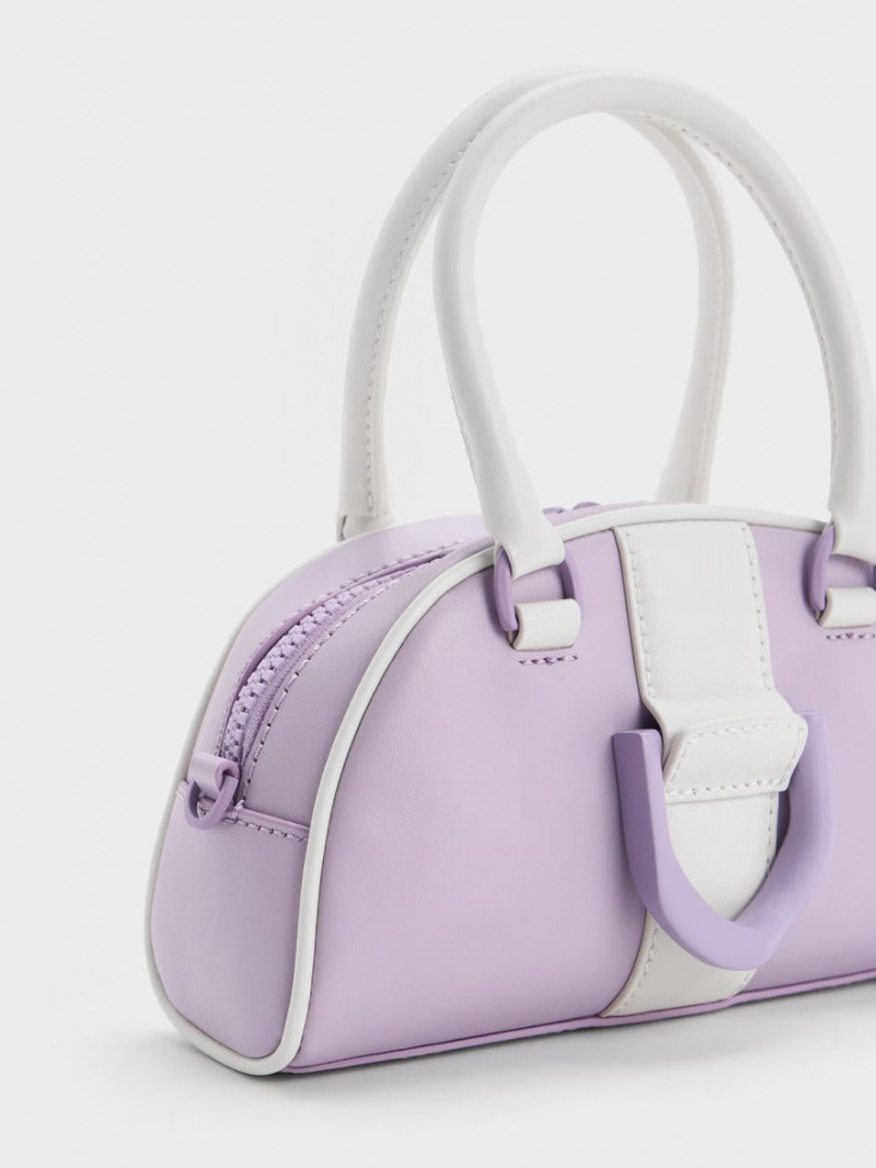 Charles And Keith Gabine Two-Tone Leather Bowling Tote Bags Purple | PHILIPPINES N682