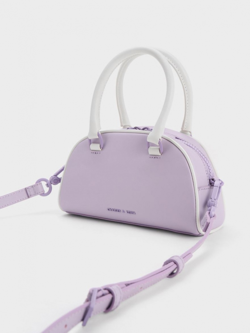 Charles And Keith Gabine Two-Tone Leather Bowling Tote Bags Purple | PHILIPPINES N682