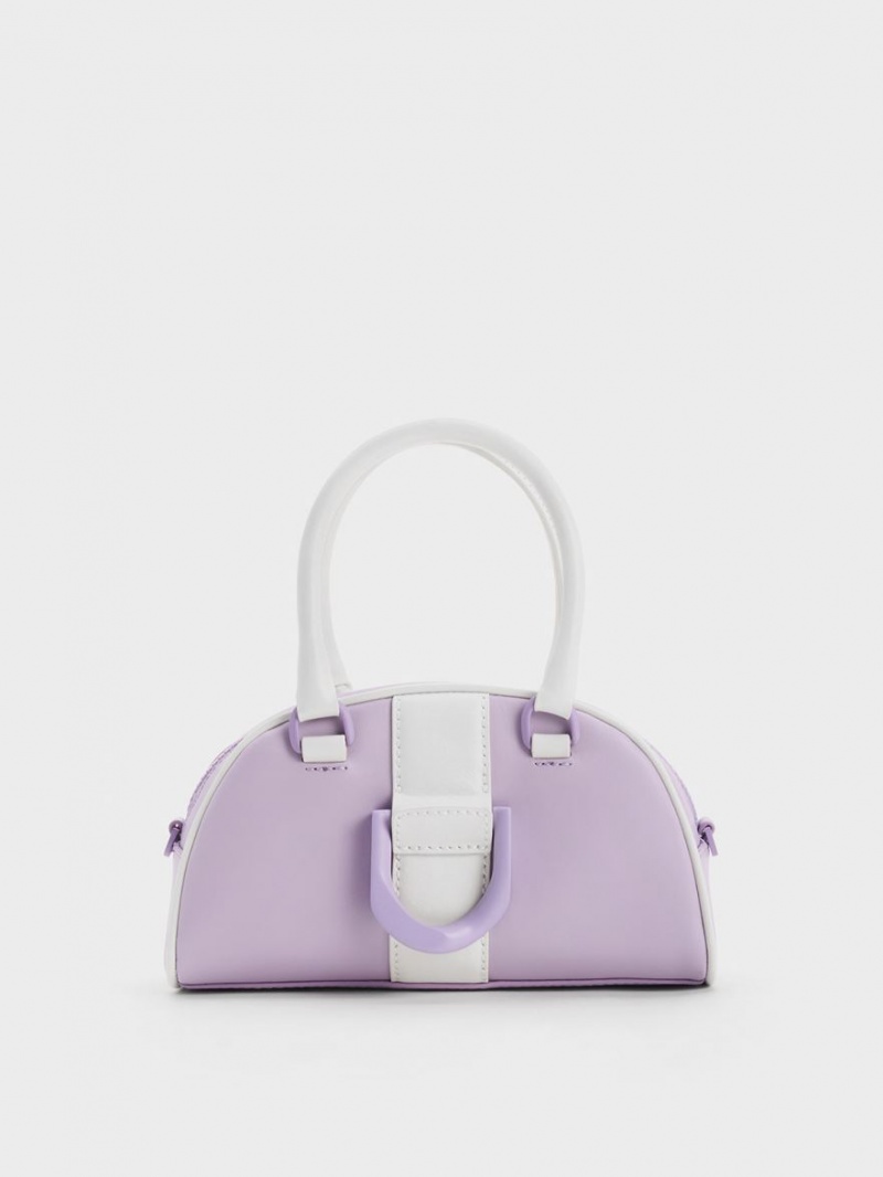 Charles And Keith Gabine Two-Tone Leather Bowling Tote Bags Purple | PHILIPPINES N682