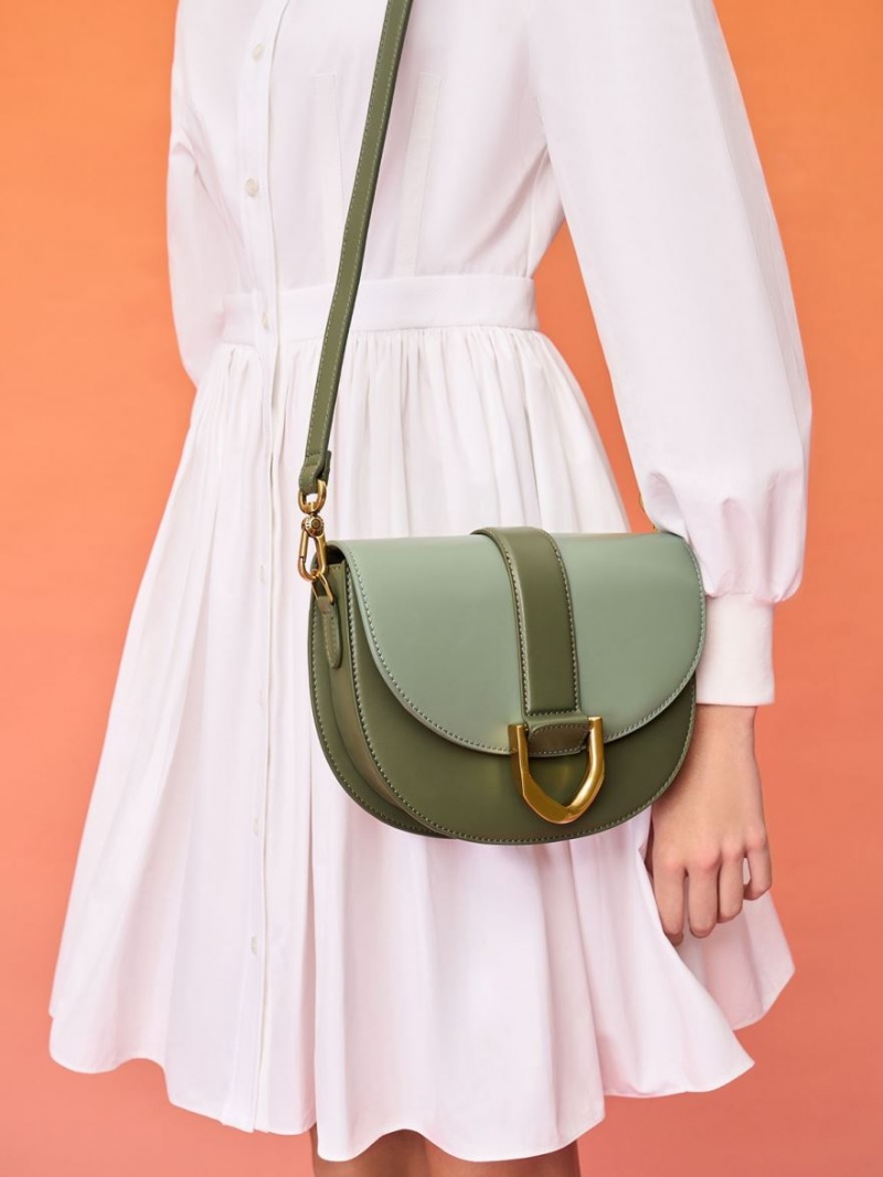 Charles And Keith Gabine Two-Tone​ Saddle Bags Olive | PHILIPPINES Q205