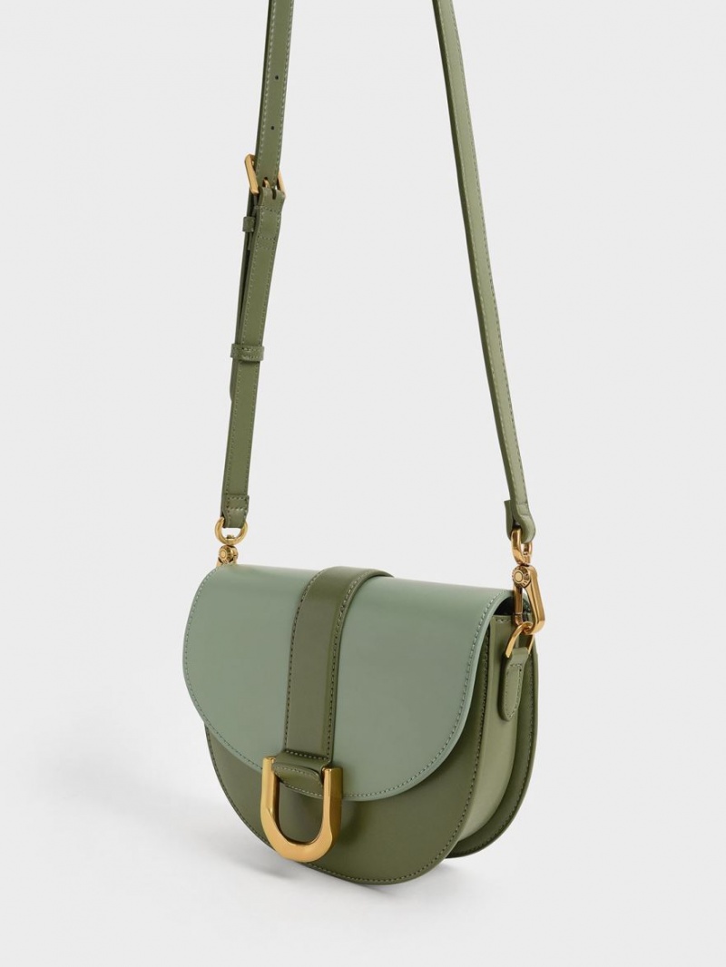 Charles And Keith Gabine Two-Tone​ Saddle Bags Olive | PHILIPPINES Q205