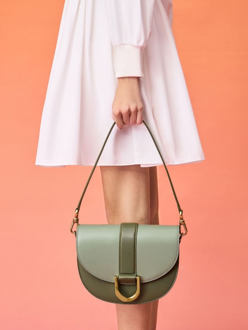 Charles And Keith Gabine Two-Tone​ Saddle Bags Olive | PHILIPPINES Q205