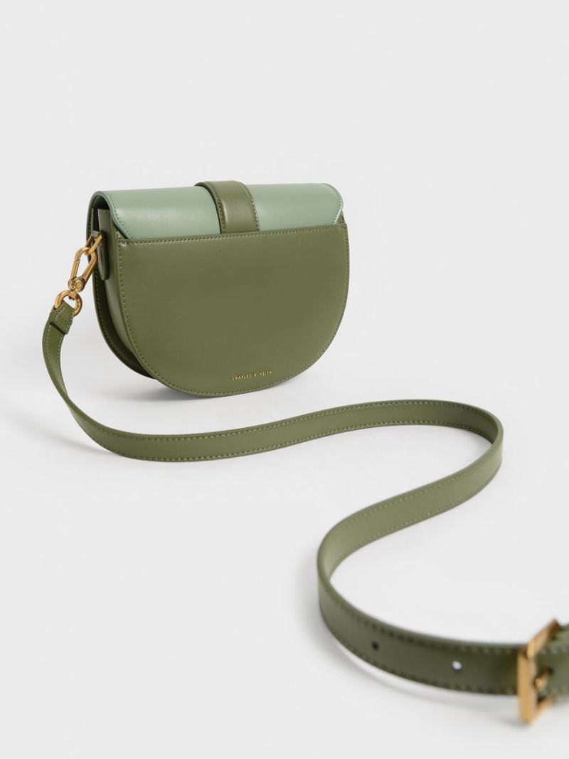 Charles And Keith Gabine Two-Tone​ Saddle Bags Olive | PHILIPPINES Q205