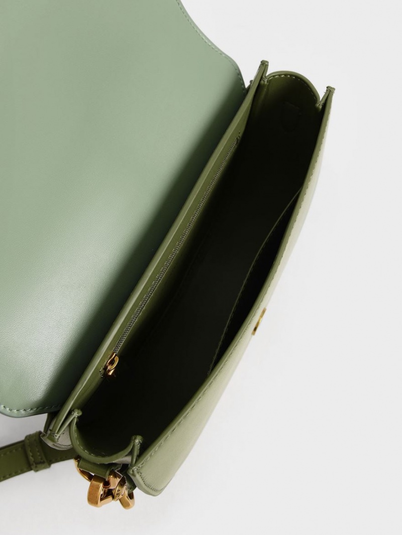 Charles And Keith Gabine Two-Tone​ Saddle Bags Olive | PHILIPPINES Q205