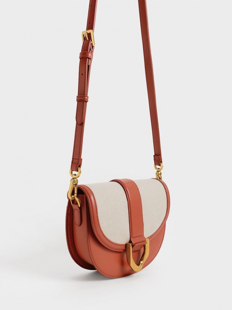 Charles And Keith Gabine Two-Tone​ Saddle Bags Brown | PHILIPPINES Y851