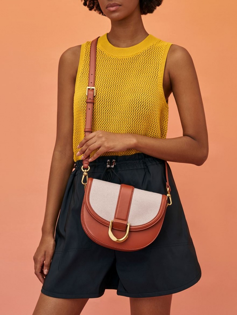 Charles And Keith Gabine Two-Tone​ Saddle Bags Brown | PHILIPPINES Y851