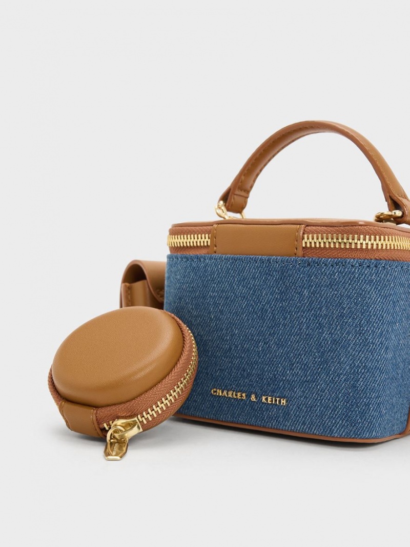 Charles And Keith Gaia Denim Boxy Top Handbag Blue | PHILIPPINES K870