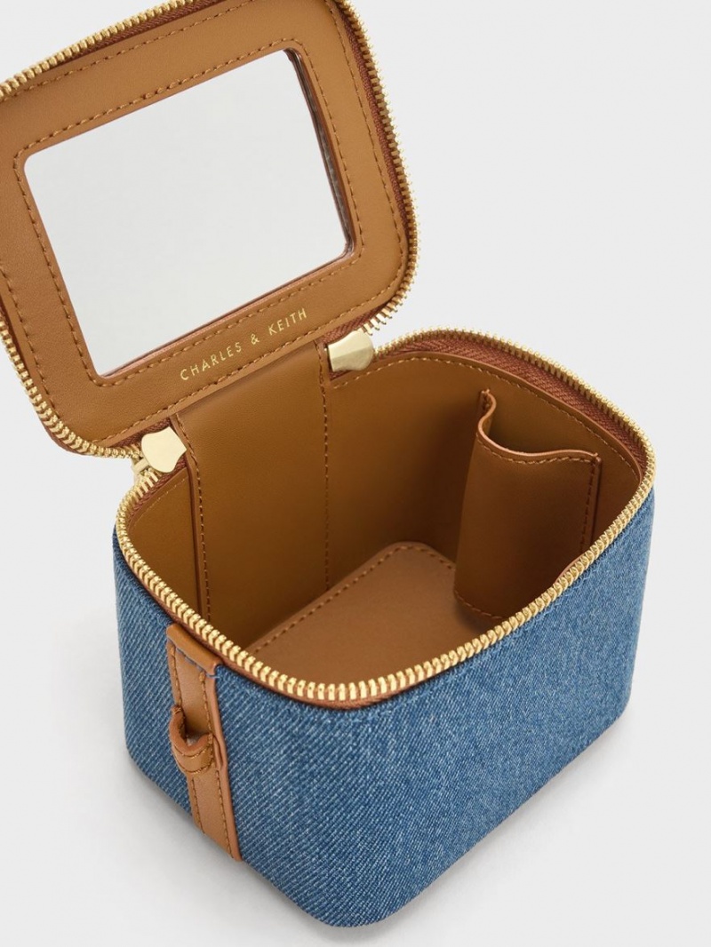 Charles And Keith Gaia Denim Boxy Top Handbag Blue | PHILIPPINES K870