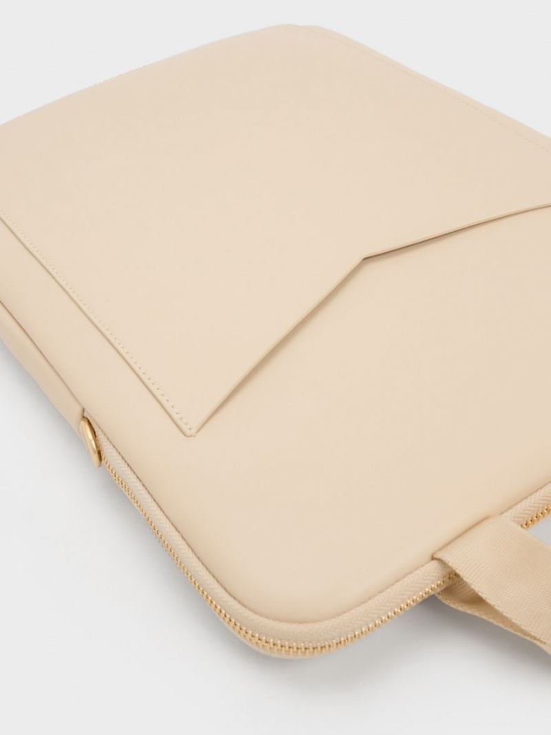 Charles And Keith Gaia Laptop Shoulder Bags Beige | PHILIPPINES E704