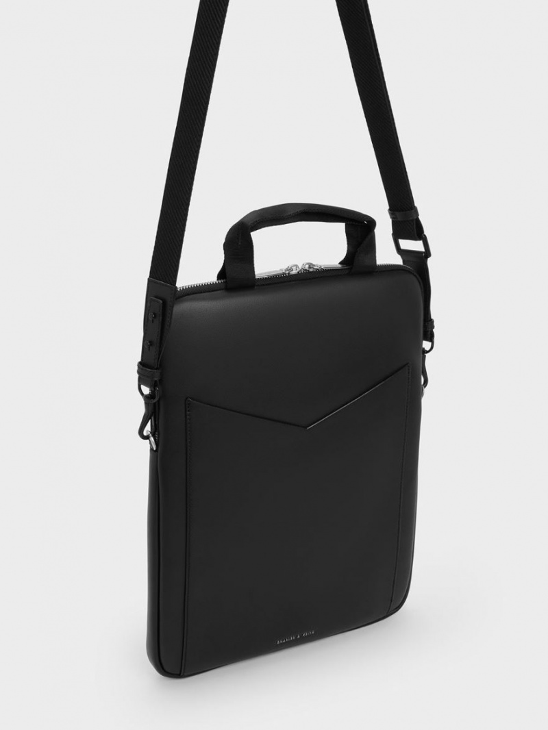 Charles And Keith Gaia Laptop Shoulder Bags Black | PHILIPPINES N304