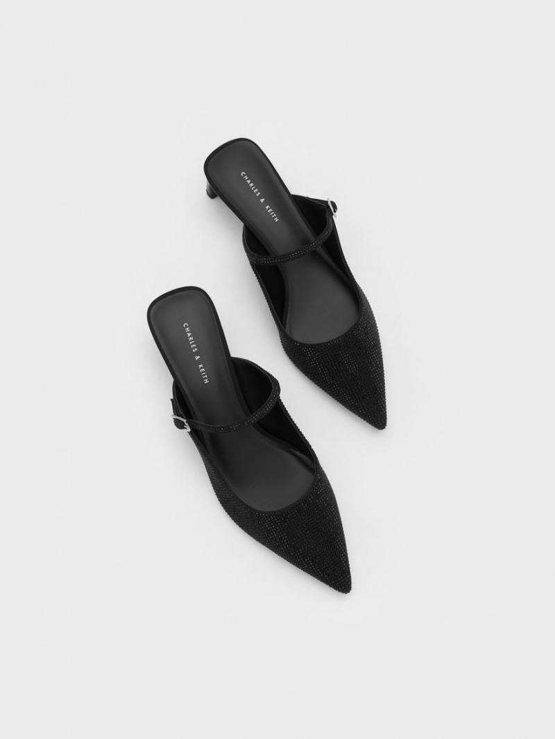 Charles And Keith Gem-Embellished Blade Heel Mules Black | PHILIPPINES I931