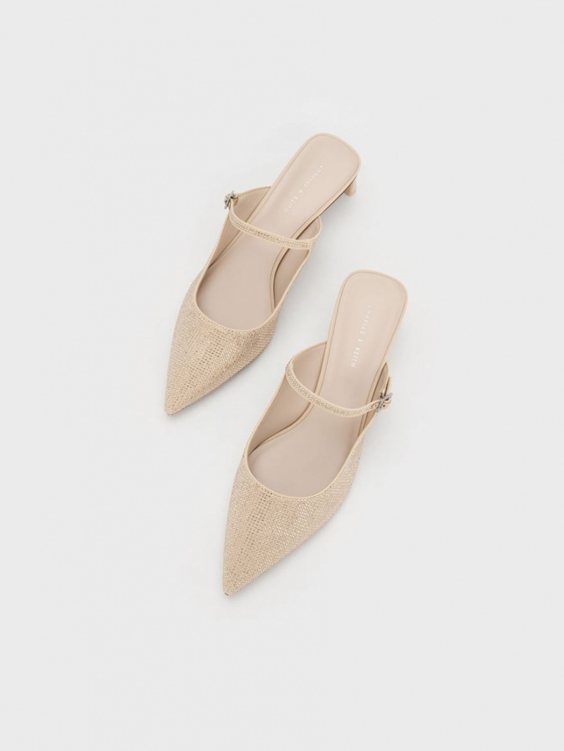 Charles And Keith Gem-Embellished Blade Heel Mules Beige | PHILIPPINES W769