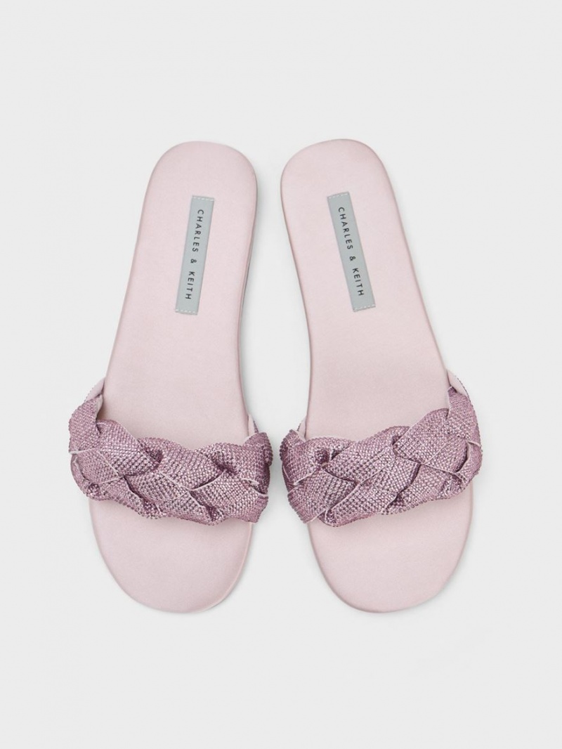 Charles And Keith Gem-Embellished Braided Strap Slides Purple | PHILIPPINES Y587