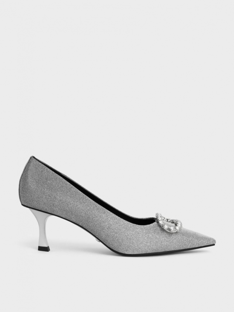 Charles And Keith Gem-Embellished Glittered Pumps Grey | PHILIPPINES N684