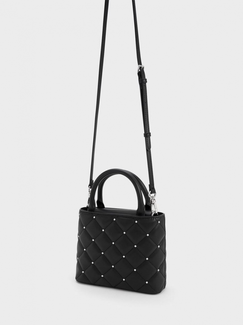 Charles And Keith Gem-Embellished Padded Tote Bags Black | PHILIPPINES W879