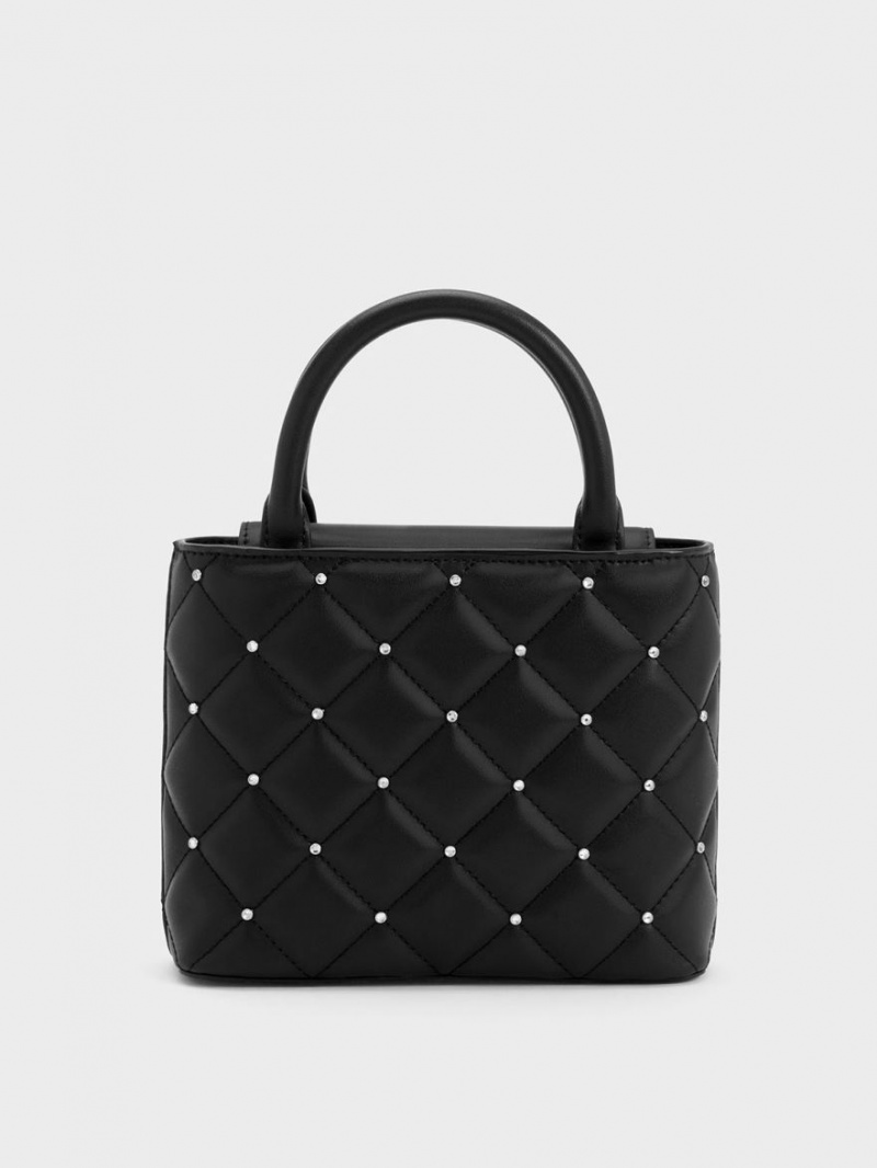 Charles And Keith Gem-Embellished Padded Tote Bags Black | PHILIPPINES W879