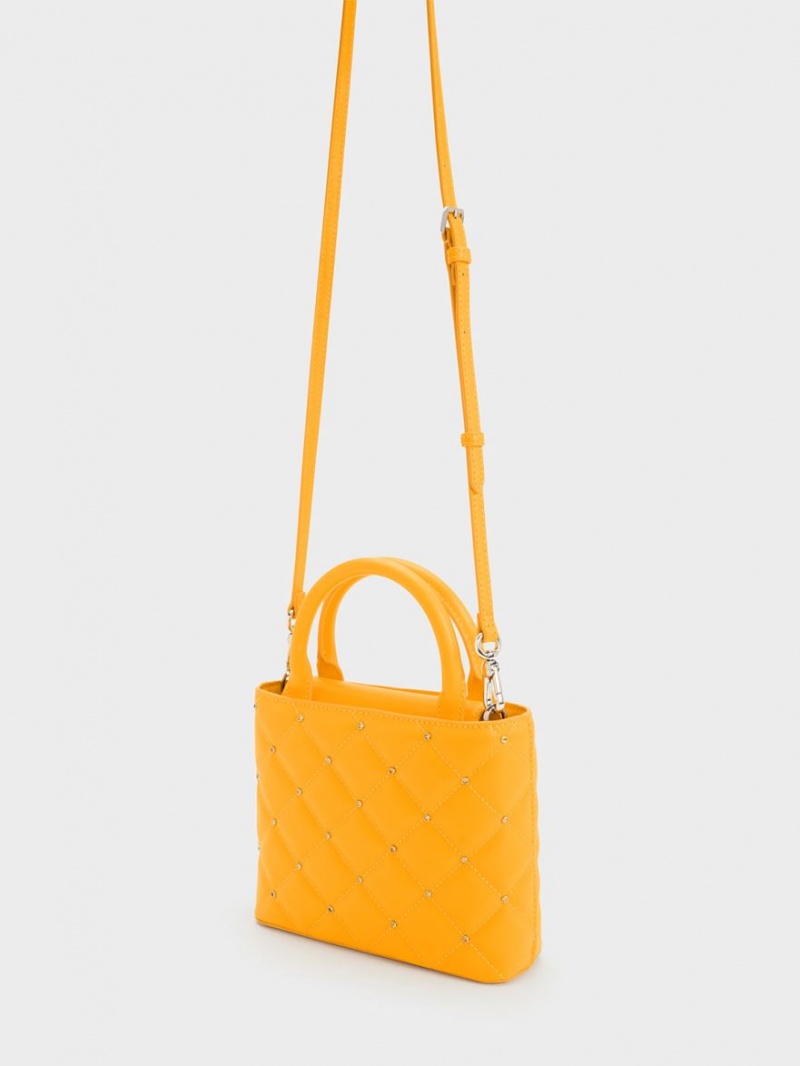 Charles And Keith Gem-Embellished Padded Tote Bags Orange | PHILIPPINES S456