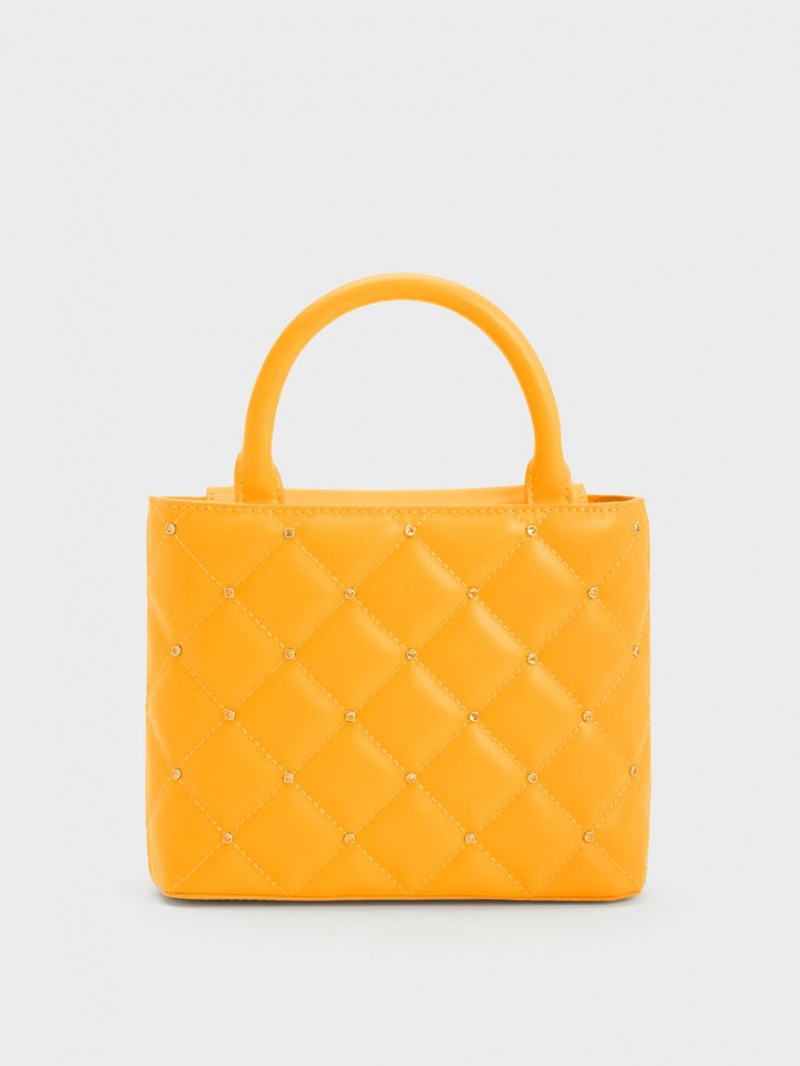 Charles And Keith Gem-Embellished Padded Tote Bags Orange | PHILIPPINES S456