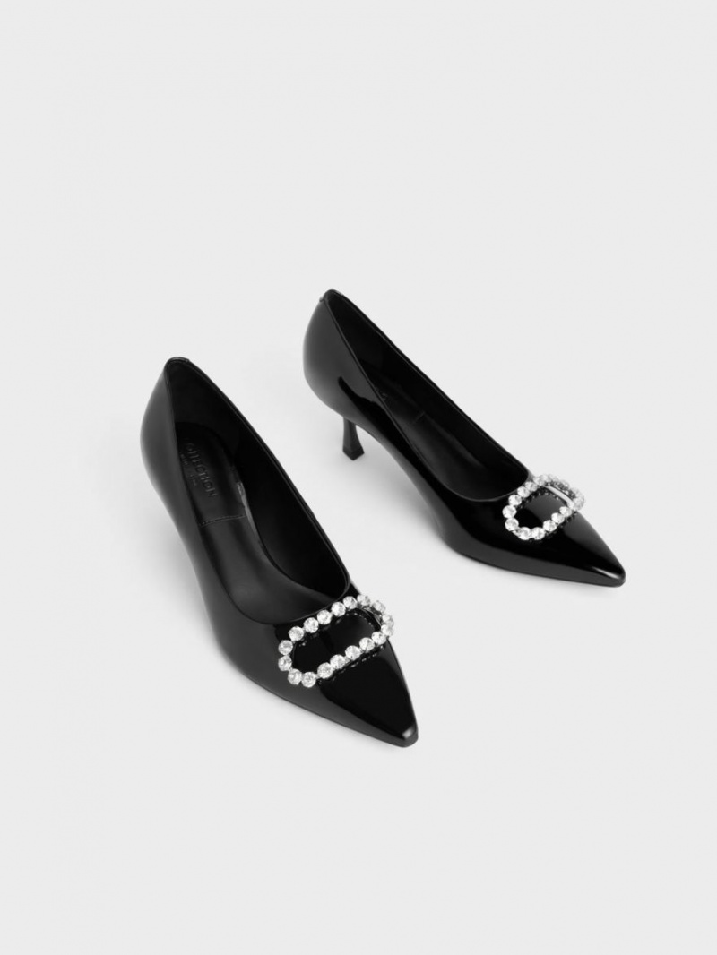 Charles And Keith Gem-Embellished Patent Leather Pumps Black | PHILIPPINES P943