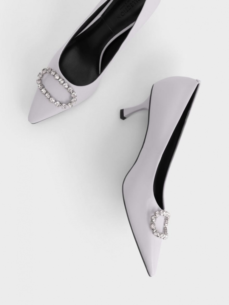 Charles And Keith Gem-Embellished Patent Leather Pumps Purple | PHILIPPINES R840