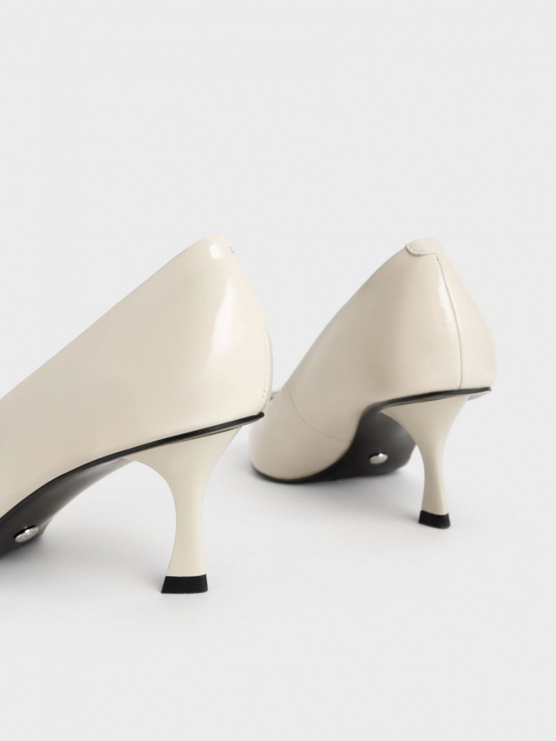 Charles And Keith Gem-Embellished Patent Leather Pumps White | PHILIPPINES V356