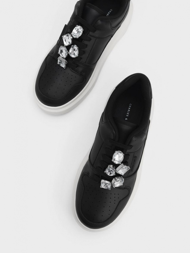 Charles And Keith Gem-Embellished Platform Sneakers Black | PHILIPPINES D408