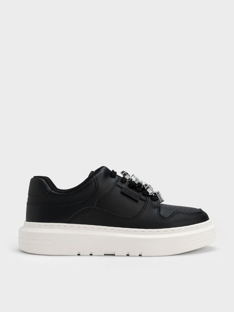 Charles And Keith Gem-Embellished Platform Sneakers Black | PHILIPPINES D408