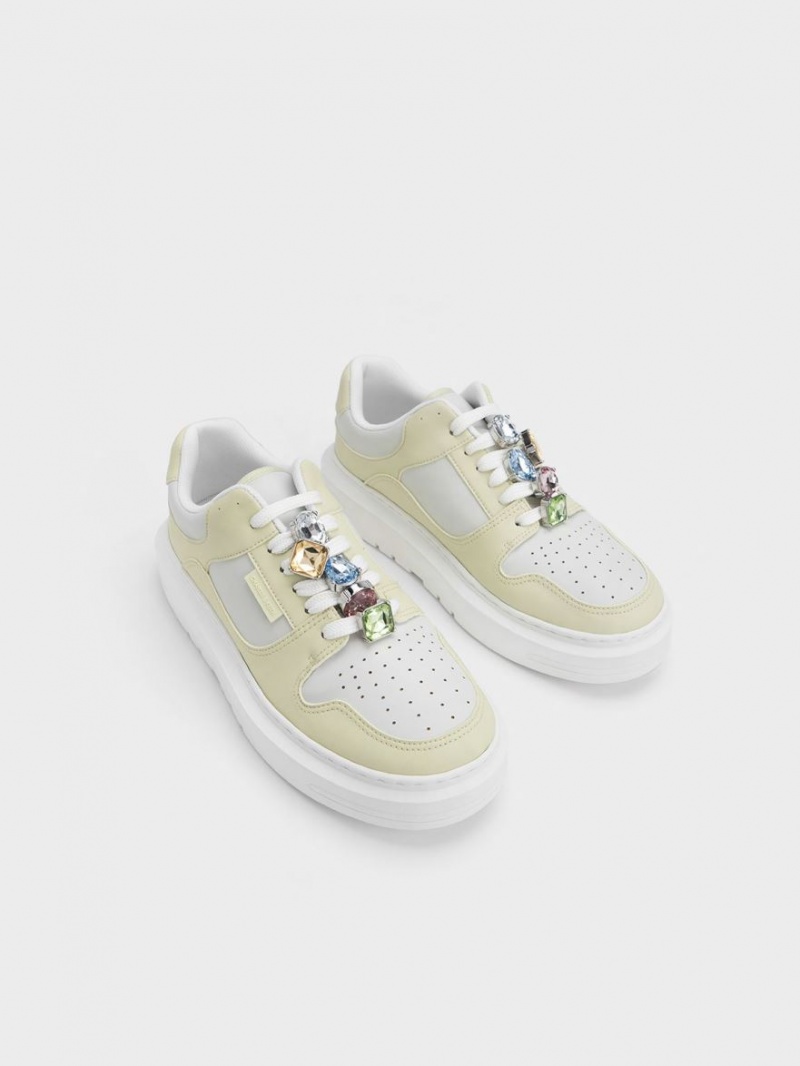 Charles And Keith Gem-Embellished Platform Sneakers Mint | PHILIPPINES V237