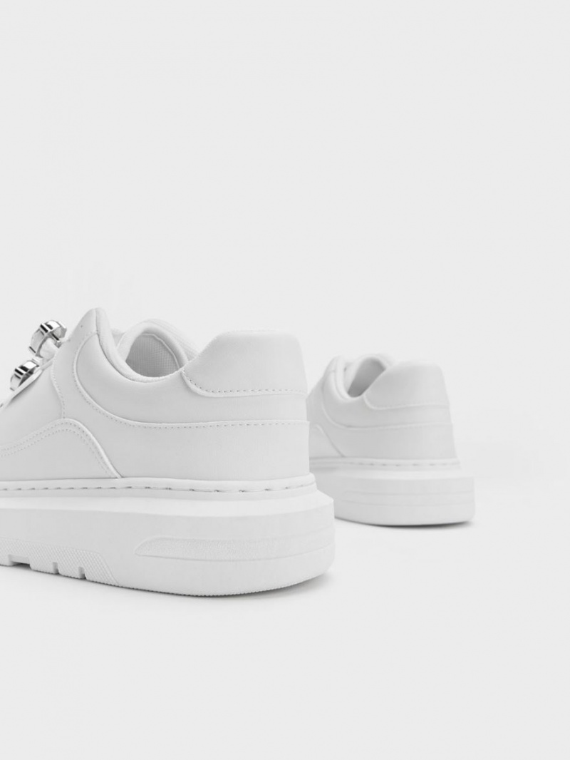 Charles And Keith Gem-Embellished Platform Sneakers White | PHILIPPINES G654