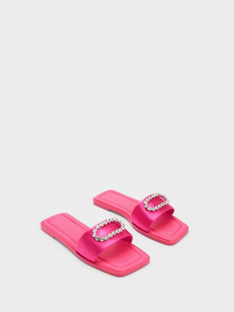 Charles And Keith Gem-Embellished Recycled Polyester Slides Pink | PHILIPPINES I038