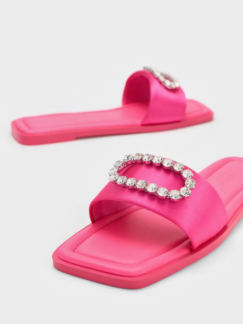 Charles And Keith Gem-Embellished Recycled Polyester Slides Pink | PHILIPPINES I038