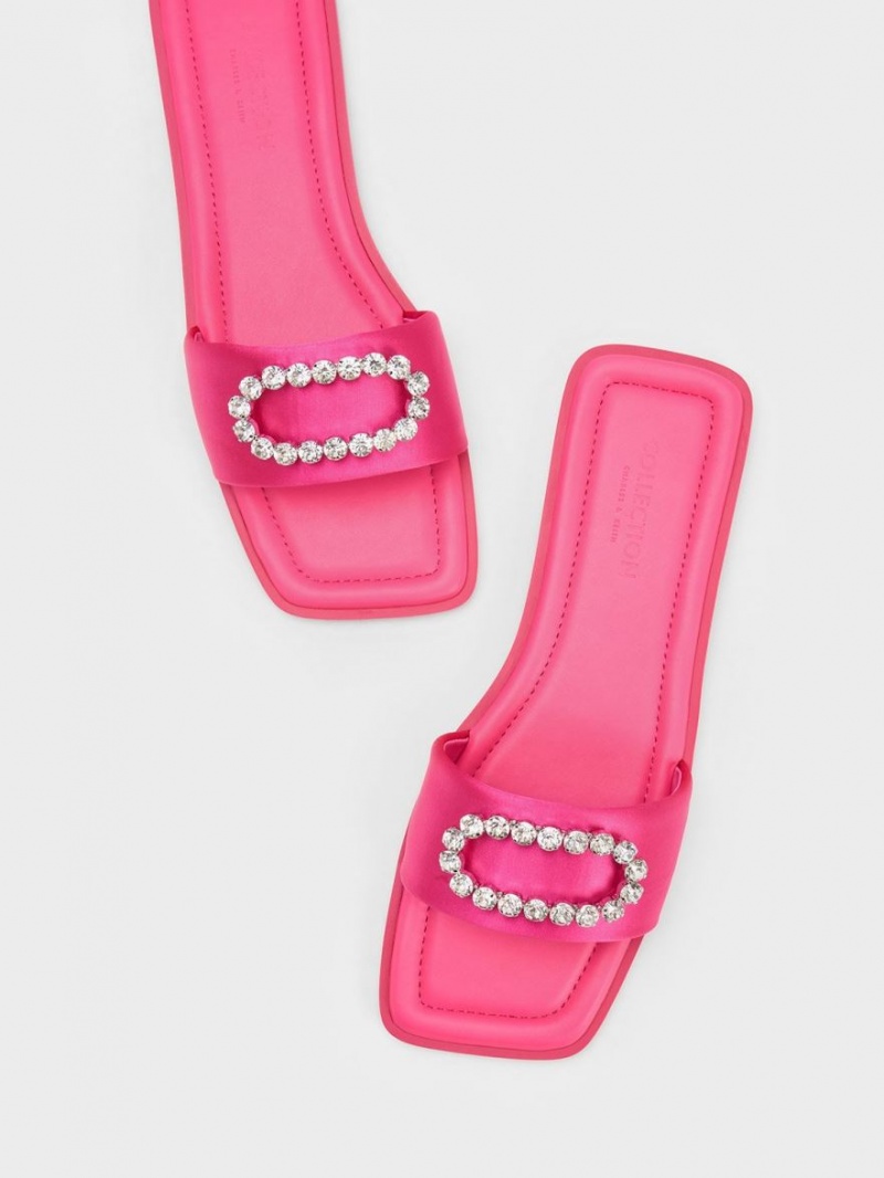 Charles And Keith Gem-Embellished Recycled Polyester Slides Pink | PHILIPPINES I038