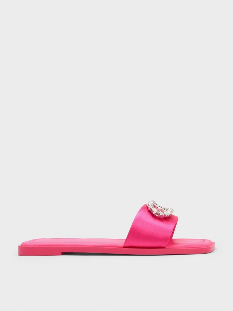 Charles And Keith Gem-Embellished Recycled Polyester Slides Pink | PHILIPPINES I038