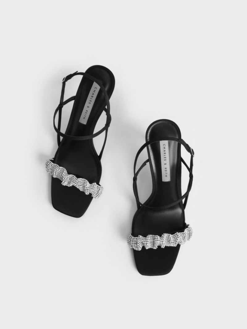 Charles And Keith Gem-Embellished Satin Stiletto Heels Sandals Black | PHILIPPINES O241