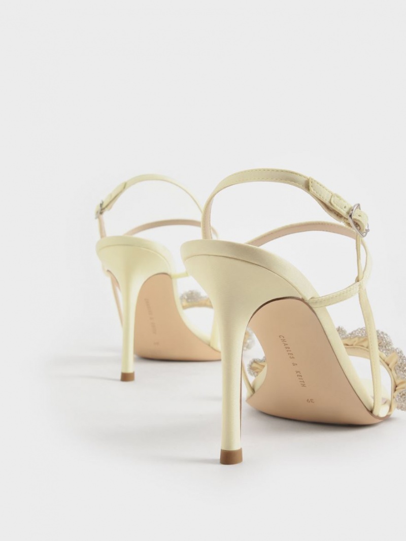 Charles And Keith Gem-Embellished Satin Stiletto Heels Sandals Yellow | PHILIPPINES G792