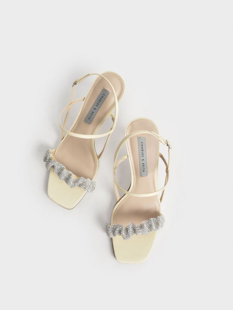 Charles And Keith Gem-Embellished Satin Stiletto Heels Sandals Yellow | PHILIPPINES G792