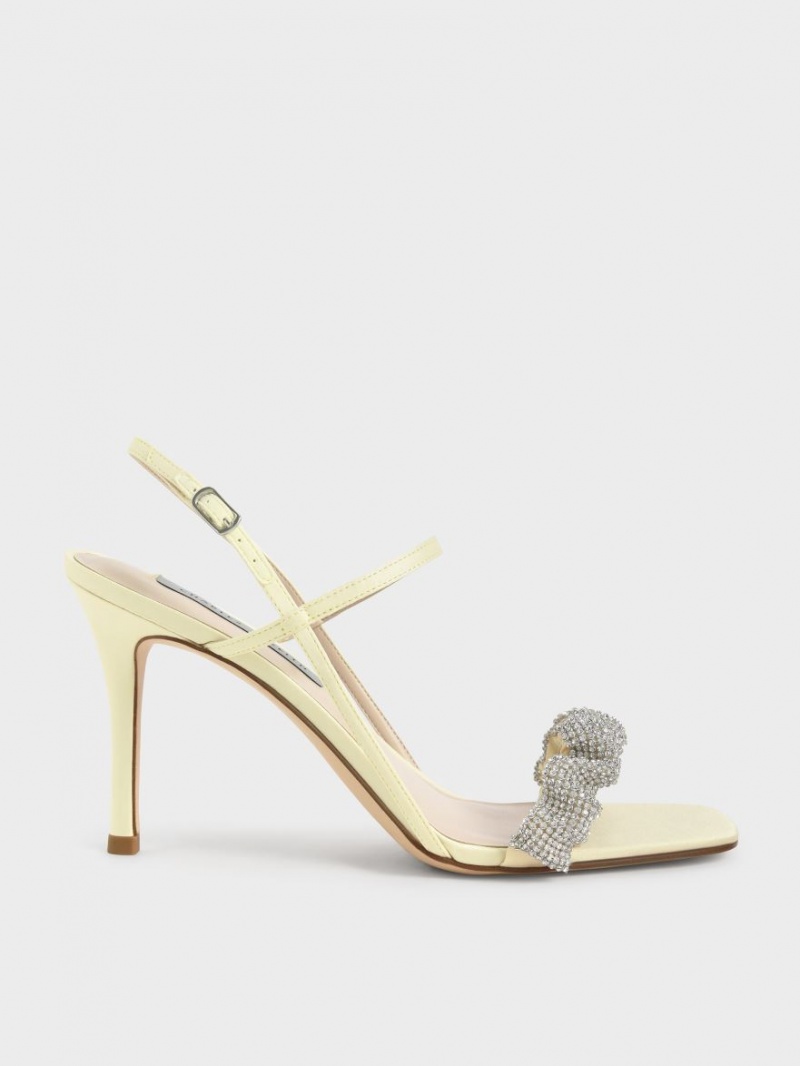 Charles And Keith Gem-Embellished Satin Stiletto Heels Sandals Yellow | PHILIPPINES G792