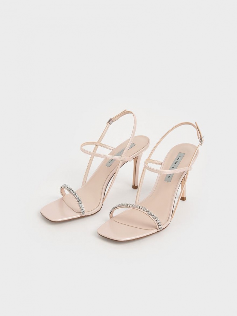 Charles And Keith Gem-Embellished Strap Sandals Beige | PHILIPPINES D139