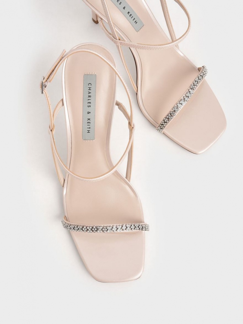 Charles And Keith Gem-Embellished Strap Sandals Beige | PHILIPPINES D139