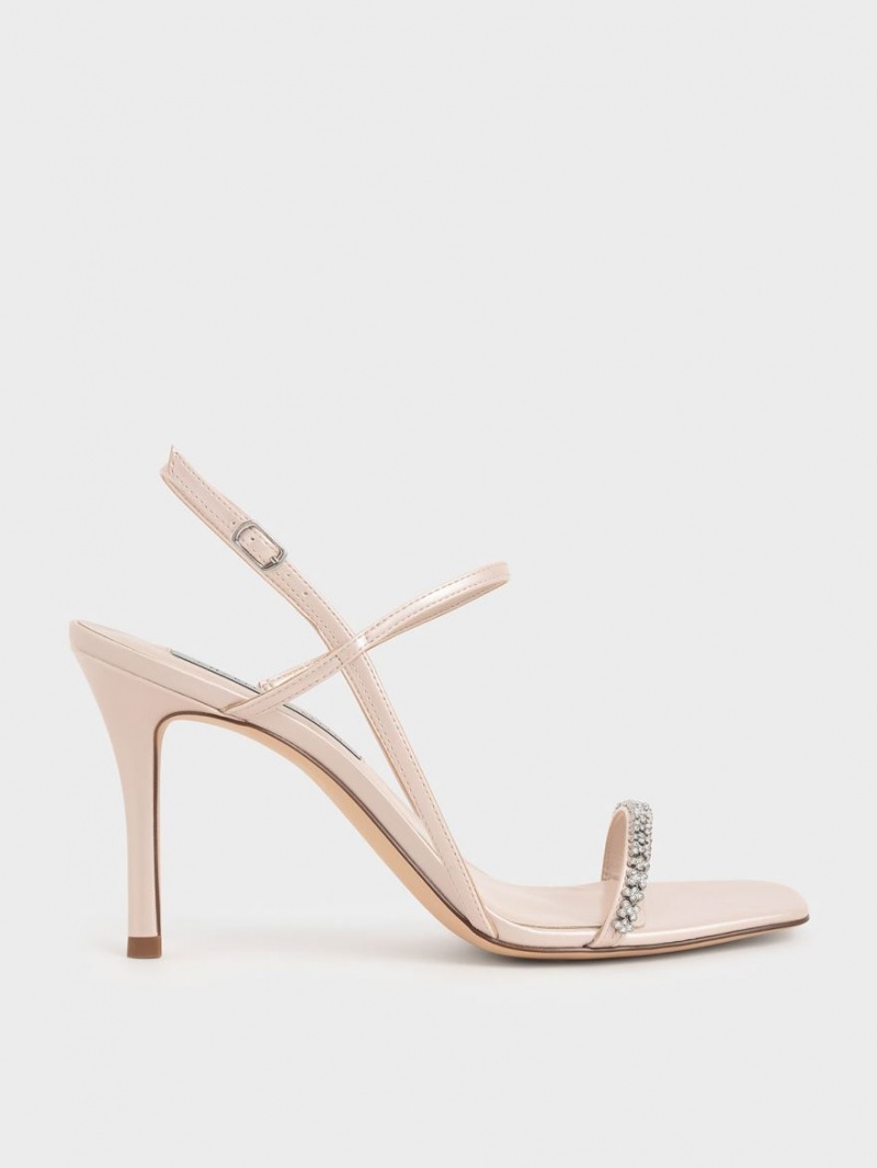 Charles And Keith Gem-Embellished Strap Sandals Beige | PHILIPPINES D139