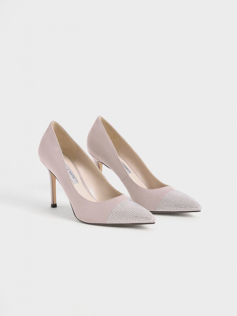 Charles And Keith Gem-Embellished Textured Stiletto Pumps Purple | PHILIPPINES T975