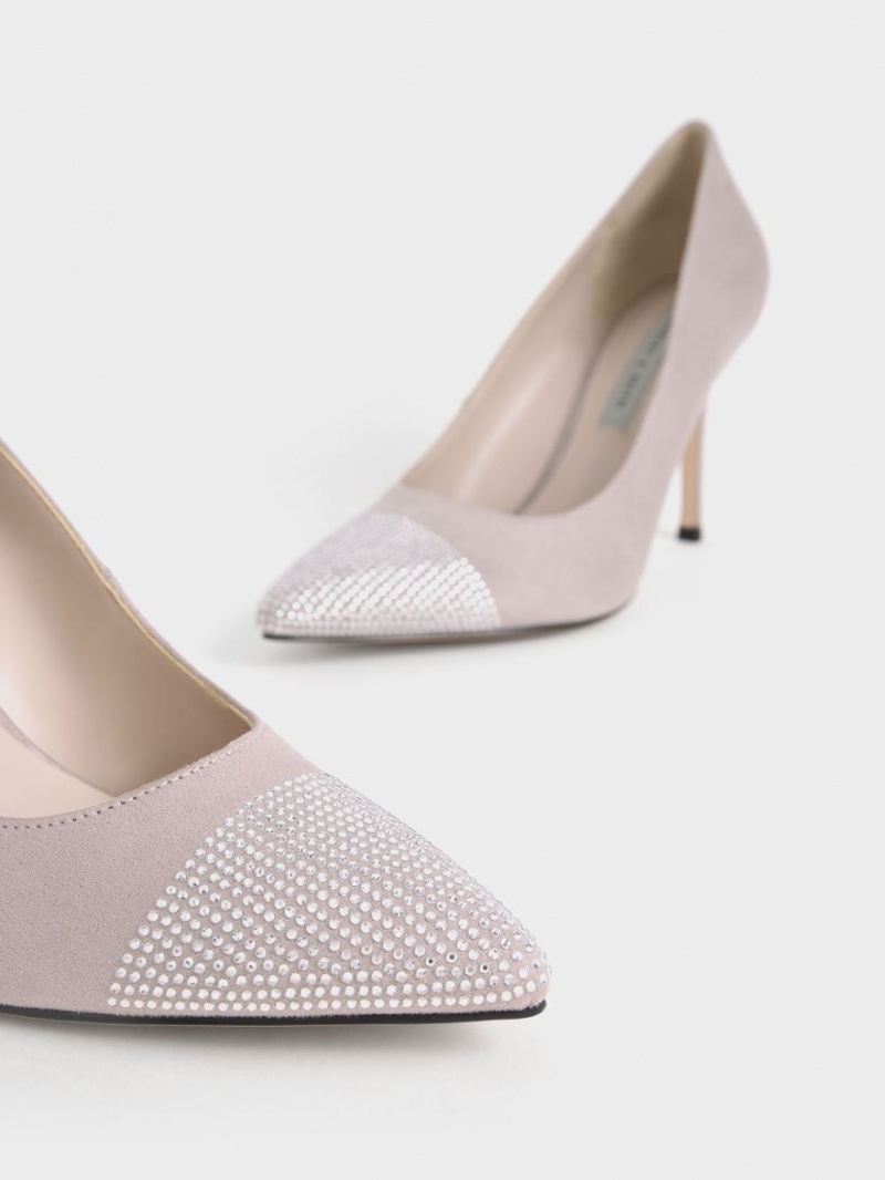 Charles And Keith Gem-Embellished Textured Stiletto Pumps Purple | PHILIPPINES T975