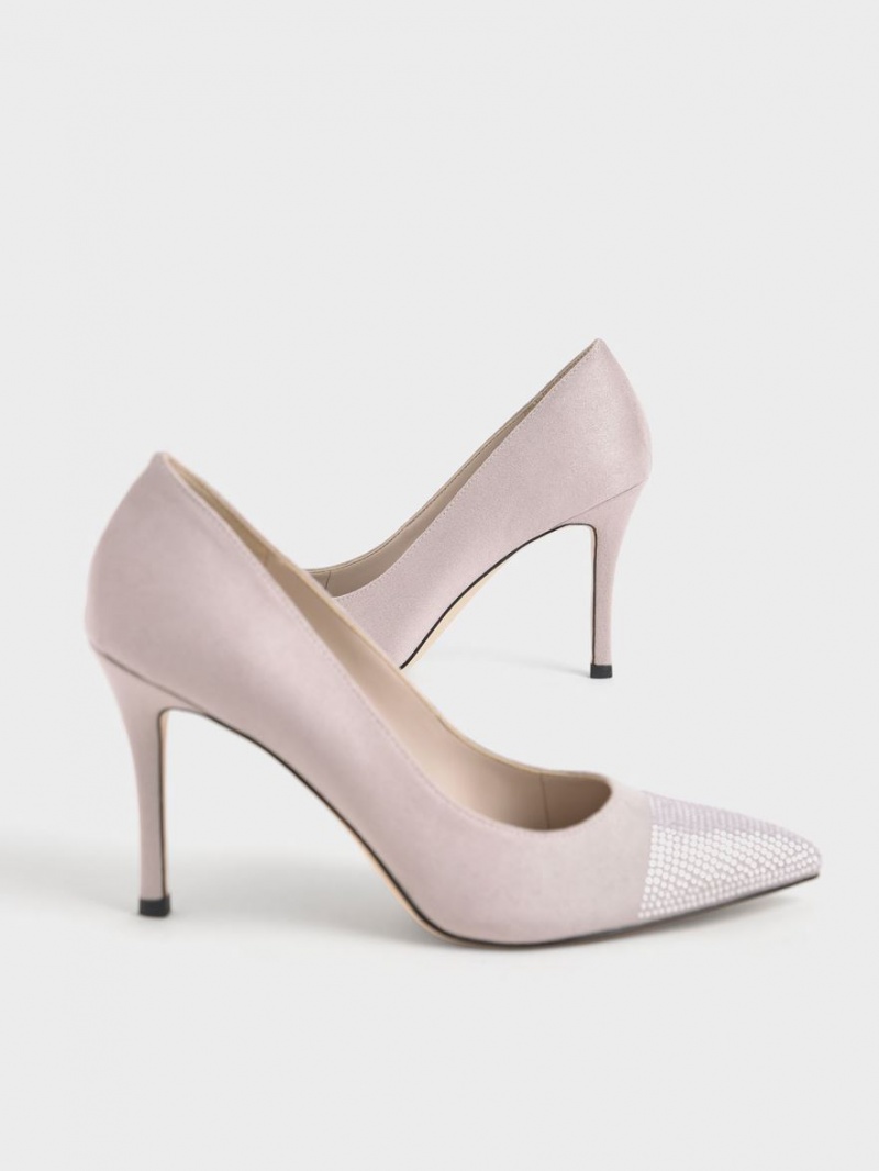 Charles And Keith Gem-Embellished Textured Stiletto Pumps Purple | PHILIPPINES T975