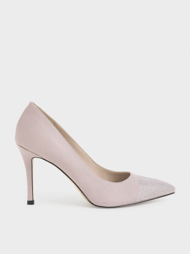 Charles And Keith Gem-Embellished Textured Stiletto Pumps Purple | PHILIPPINES T975