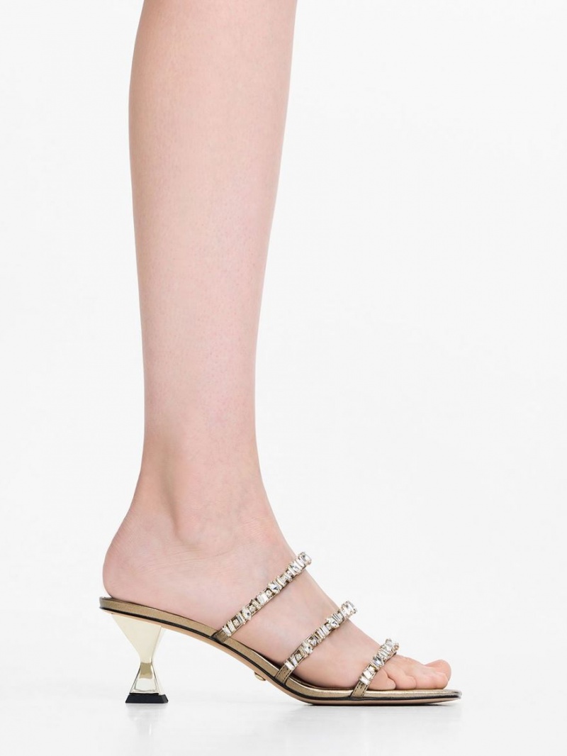 Charles And Keith Gem-Encrusted Metallic Strap Sandals Gold | PHILIPPINES E812